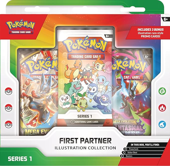 Pokémon TCG: First Partner Illustration Collection—Series 1 (3 Promo Cards, 2 Booster Packs & 1 Sticker Sheet)